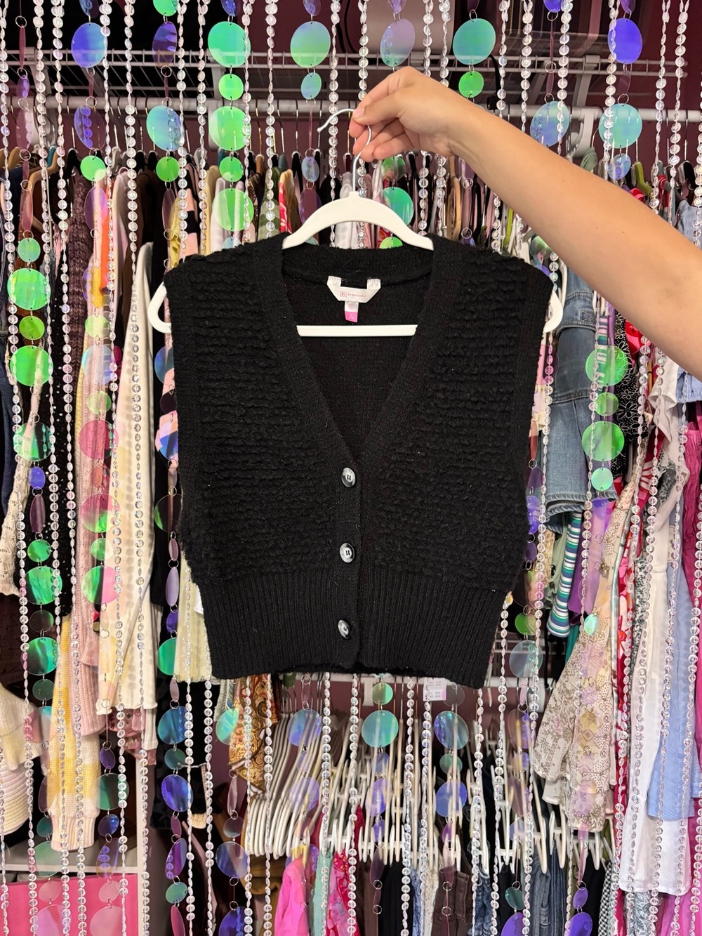 Black Cardigan Vest with Button Details